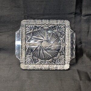 Vintage Heavy Pinwheel Crystal Square Divided / 3-Section Serving Dish